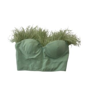 Fashion Nova Sage Green Strapless Fringe Crop Top